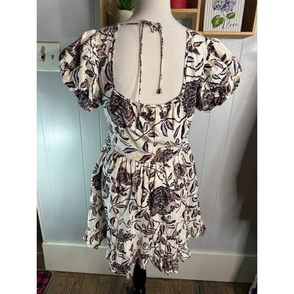 House of Harlow 1960 Floral Smocked Square Neck Ruffle Mini Dress Size S - Picture 3 of 8